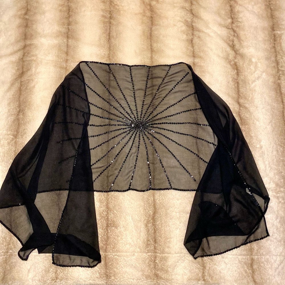 Cejon Black embroidered Scarf Wrap thin